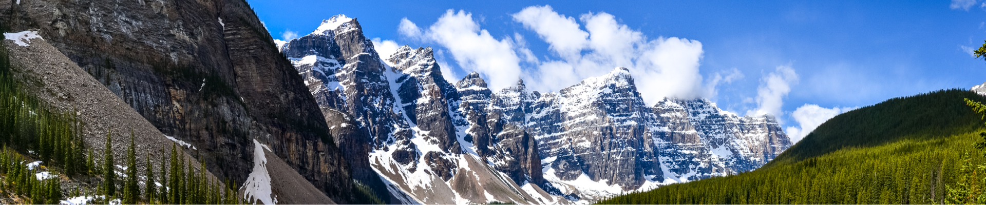 Montagnes enneigées avec des forêts vertes au pied des montagnes