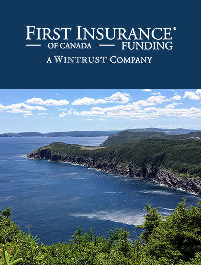 New Foundland landscape and FIRST Insurance Funding of Canada logo 